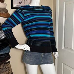 Worthington 90s Blue and black striped long sleeve sweater💙- Size M